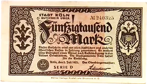 1923 Germany KOLN 50000 MARK banknote - Picture 1 of 2