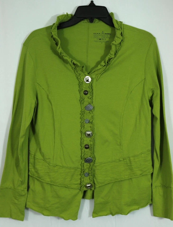 Cárdigan Buda Neón Talla S Mezcla de Botones de Metal Verde Brillante Mezcla de Algodón Foto 1 de 4