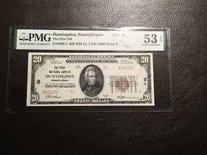 20.00 1929 Huntingdon Pennsylvania PMG 53 about uncirculated EPQ !!! - Picture 1 of 2