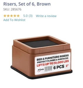 Iprimo 2-Inch Lift Square Bed Risers, Set of 6, Brown - Picture 1 of 6
