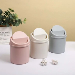 Mini Waste Bin Trash Can Desktop Garbage Baskets Table Roll Swing Lid Portable - Picture 1 of 19