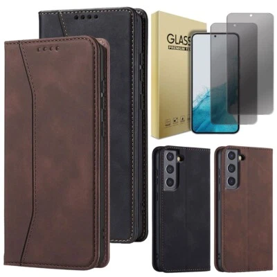 For Samsung S22+/S222 5G Leather Flip Magnetic Case Cover Privacy Tempered Glass - Image 1 of 4