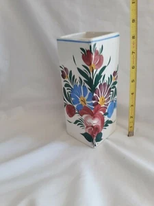 CZECH CERAMIC VASE CZECHOSLOVAKIAN POTTERY FLORAL SQUARE VASE UNIQUE DECOR  - Picture 1 of 8