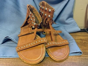 Call It Spring Size 7 Suede Sandals With Fringe And Back Zip - Picture 1 of 5