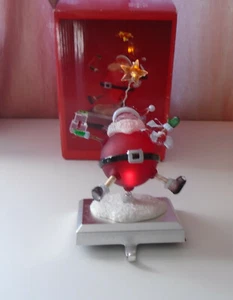 Light Up Articulate Santa Xmas Holiday Stocking Mantel Hook Holder w Box - Picture 1 of 3