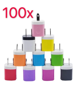 100x Color USB Power Adapter AC Home Wall Charger US Plug For iPhone 5 6S 7 Plus - Image 1 of 2