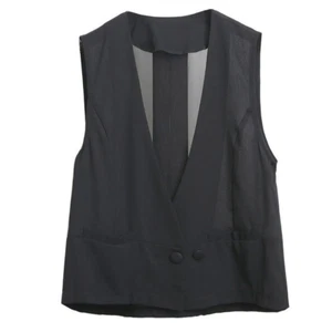 Women Chiffon Waistcoat Vest Gilet Cropped Cardigan Sleeveless Shawl Jacket - Picture 1 of 9