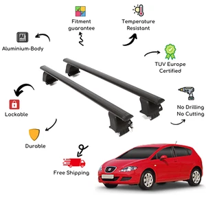 Bare Roof Rack Cross Bars Set for SEAT Leon II 1P 4 Door 05-09 Black - Picture 1 of 9