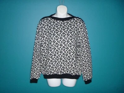 Nuevo de Colección Años 80 Beeline Fashions Suéter Acrílico Negro Blanco Estampado Animal Talla L Foto 1 de 4