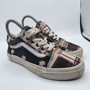 Vans Old Skool Damengröße 6 schwarz Blumenmuster kariert Patchwork Sneaker Schuhe Wandern - Bild 1 von 13