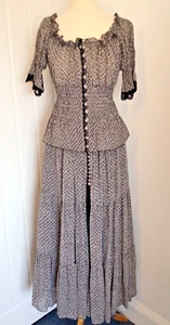 Tr Vtg 70s Button Down Black/White Gypsy Top & Tiered Skirt UK 8 EU 34 - Picture 1 of 11