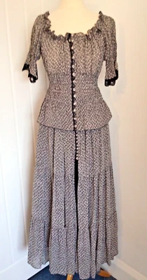 Tr De Colección Años 70 Botones Negro/Blanco Gitano Top y Falda en Niveles Reino Unido 8 EU 34 Foto 1 de 4