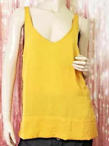 Camiseta sin mangas H&M HM para mujer look seda caramelo amarillo cuello en V cola caída grande L 14 - Imagen 1 de 14