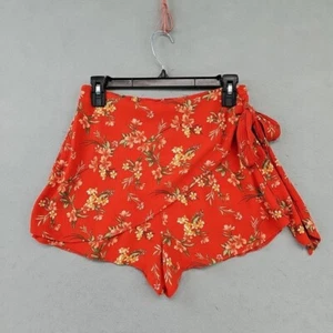 American Eagle Wrap Front Short Shorts Womens S Orange Floral High Rise Preppy - Picture 1 of 8