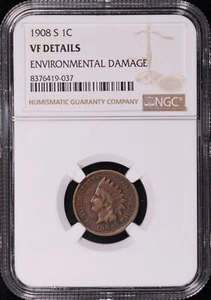 1908-S Indian Head Cent NGC VF Det. Environmental Damage- Key Date, Low Mintage! - Picture 1 of 2