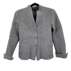 Linda Allard Ellen Tracy Blazer Wool Angora Military Band 3 Button Gray Sz 12 - Picture 1 of 10