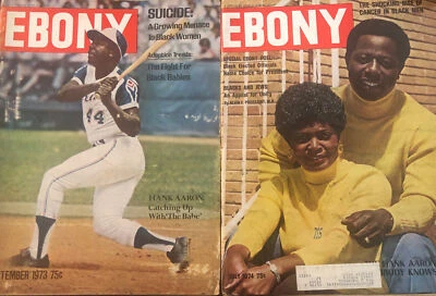 Hank Aaron September 1973, July 1974 Ebony Magazine Lot of 2 Atlanta Braves Foto 1 de 4