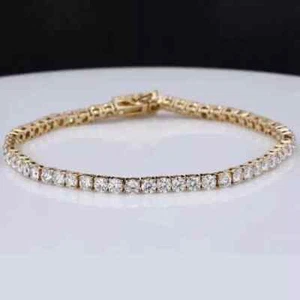 GIA Certified 14k Yellow Gold Lab Grown Diamond 6.27CT Gift Tennis Bracelet - Picture 1 of 13