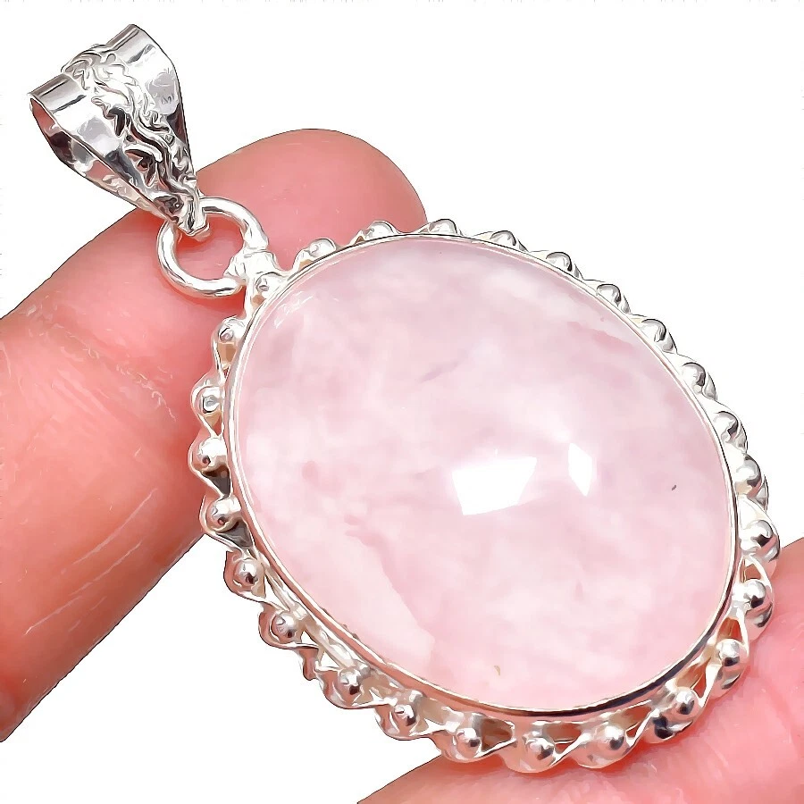 Colgante de plata de ley 925 hecho a mano con piedras preciosas de cuarzo rosa tamaño 2"" Foto 1 de 1
