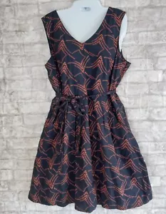 LL Bean Signature Kleid 16 Fit Flare Navy Orange Ärmellos Gefüttert Gürtel - Bild 1 von 9