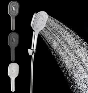 DUSCHKOPF HANDBRAUSE REGENDUSCHKOPF DUSCHBRAUSE MASSAGE GRAU SCHWARZ WEIß CHROM - Bild 1 von 13