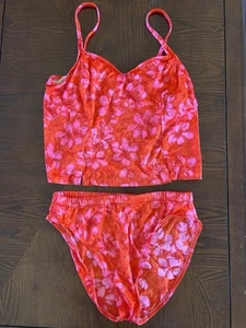 Vintage LP Swim Maxine Bikini Two Piece Size 14 Pink Floral Swimsuit Made In USA - Picture 1 of 5