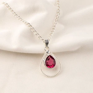 Sterling Silver Heart Chakra Pear Pink Tourmaline Stone Birthday Pendant Jewelry - Picture 1 of 6