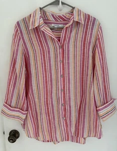 Chicos Women’s 1.5 (US 10) Shirt Blouse 3/4 Sleeve Striped Linen Casual Summer - Picture 1 of 11