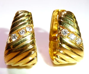 Ohrringe 750 Gold Klapp-Creolen 0.15 ct Diamanten 13,4 mm 4,5 g - Picture 1 of 7