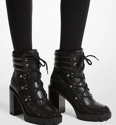 Michael Kors Asher Heeled Bootie Black Suede Stones Size 10 New In Box $245 - Image 1 of 4