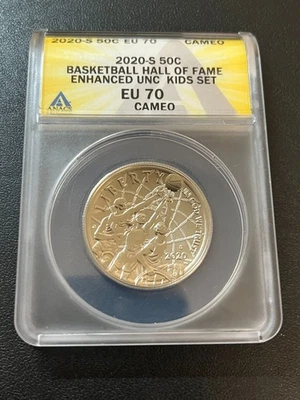 2020 S BASKETBALL COMMEMORATIVE HALF DOLLAR ANACS EU-70 CAMEO - CERTIFIED - 50C - Image 1 of 2