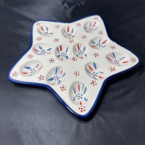 Temptations by Tara Old World Star Shaped Deviled Egg Serving Tray Blue Red NEW - Picture 1 of 5