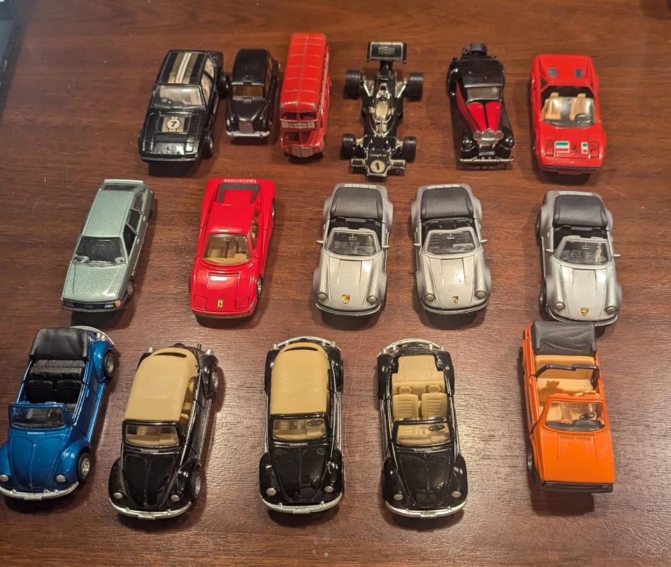 Vintage Diecast Car Lot Porsche Ferrari VW F1 Bus 16 Cars Mixed Brands - Image 1 of 2