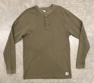Carhartt Waffle Maglia Termica Henley Camicia Uomo Grande Alta Verde Esercito Abbigliamento da Lavoro - Foto 1 di 6