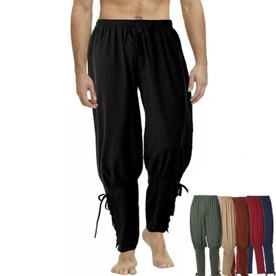 Pantalones medievales para hombre con bandas al tobillo Vikingo Navegante Pirata Renacimiento Pantalones Foto 1 de 2