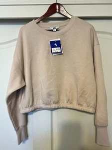 Women's Fleece Cropped Crewneck Pullover Sweatshirt - JoyLab Cream L - Picture 1 of 7