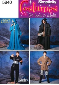 SIMPLICITY SEWING PATTERN 5840 ADULT TEEN XS-XL CAPE CLOAK TUNIC FANTASY COSTUME - Picture 1 of 7