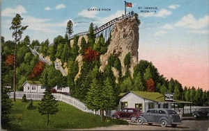 Postcard 1939. Castle Rock St. Ignace Vintage Cars Michigan # D9 - Picture 1 of 2