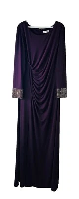 Calvin Klein Womens 14 Embellished Ruched Long Sleeve Gown Dress Mother of Bride - Image 1 of 4