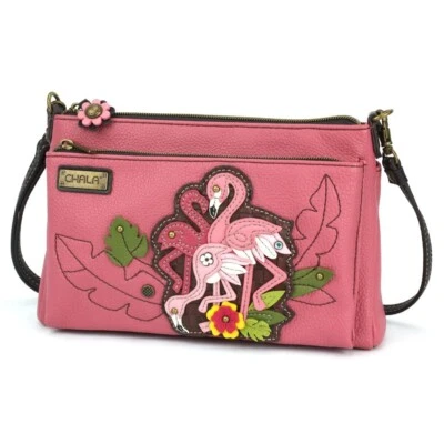 Bolso Bandolera Chala FLAMINGO Deluxe de Cuero Vegano Protegido RFID (Rosa) Nuevo con Etiquetas Foto 1 de 4