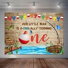 7x5ft Gone Fishing Backdrop Rustic Wood O-fish-ally 1st Birthday Party Backgr...