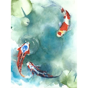 Japanese Koi Fish With Lilies Art Print Poster Wall Decor 18X24 Inch - Picture 1 of 5