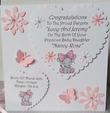 PERSONALISED HANDMADE NEW BABY GIRL CARD   FREE DELIVERY