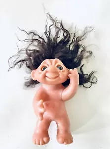 Vintage Norfin Thomas Dam Troll Doll Black Hair 1977 Denmark 9” Movable Arm Pose - Picture 1 of 7