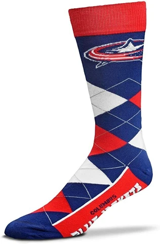 Columbus Blue Jackets Hockey Navy & Red Argyle Lineup Deuce Crew Socks Cover