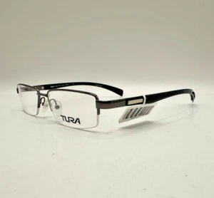 TURA Half Rim Designer Eyeglasses Frames T105 Carbon Fiber Gunmetal 52-17-135 - Picture 1 of 14