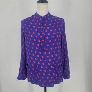 Tucker Seide Popover Bluse gepunktet Langarm blau rot Taschen Damen Größe XS - Bild 1 von 9