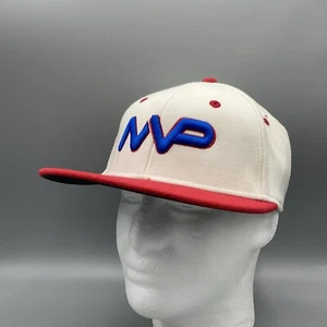 OC Sports M/L Fitted Embroidered MVP Hat White Red Blue Flat Bill Proflex Cap - Picture 1 of 11