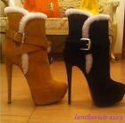 Womens Suede Ankle Boots Stilettos Heel Shoes Round Toe Fashion Buckle Sexy OL