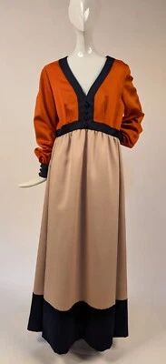 VESTIDO MAXI LARGO TRI TONO BOUTIQUE GEOFFREY BEENE DISEÑADOR AÑOS 70 VINTAGE Foto 1 de 4